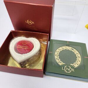 2 pc Lenox Yuletide Glowlites Heart Tea Light  and round Ornament